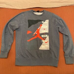 Jordan Men's Slate Blue and Red Graphic Crewneck Sweater - L